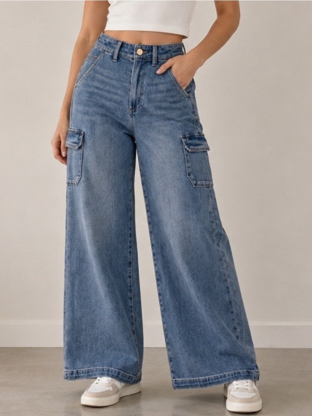PAIGE Jeans Caryl Cargo Pockets Wide Leg Austyn Blue Sz 29